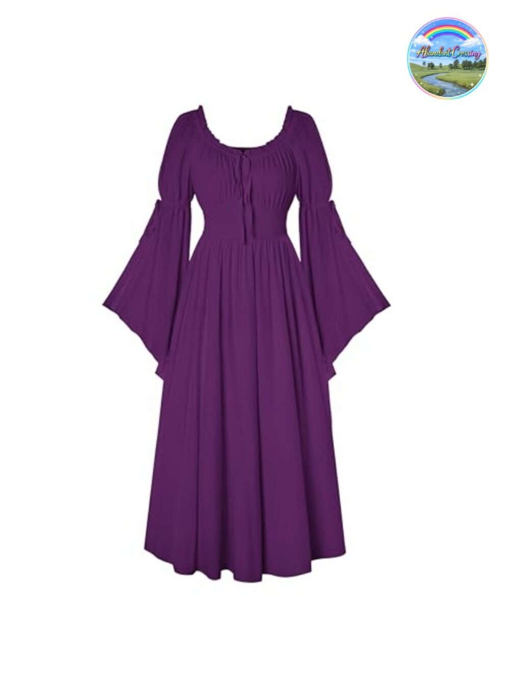 Renaissance Peasant Medieval Maxi Dress Off Shoulder Slit Sleeve Costume